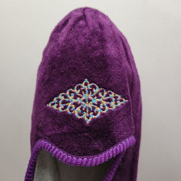 Foamtreads Purple Velvet Embroidered Slippers Vintage Hard Bottom Soft Shell - Picture 5 of 9